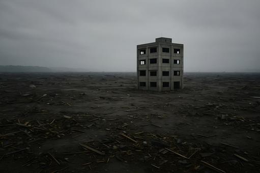 荒野に立つ廃ビル 荒野に立つ廃ビルの写真