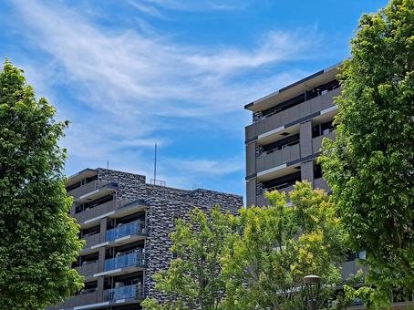 青空と木々に囲まれたマンション 青空と木々に囲まれたマンション マンション,住宅,家の写真素材