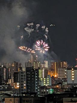 Building and fireworks, JPG Building and fireworks, JPG