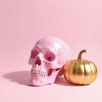 ピンクゴールドな髑髏のハロウィン飾り ピンクゴールドな髑髏のハロウィン飾りの写真
