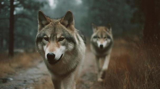 野生の力強さを感じるオオカミの視線 野生の力強さを感じるオオカミの視線の写真