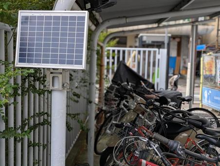 Photo, bicycle parking space, solar panel, solar power generation, 