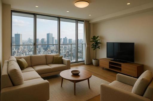 高層マンションのリビング 高層マンションのリビングの写真