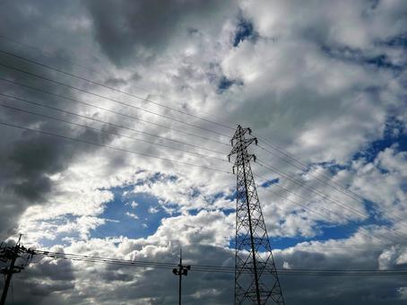 steel tower in the cloudy sky, JPG