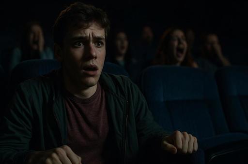 映画館で驚愕する観客 映画館で驚愕する観客の写真