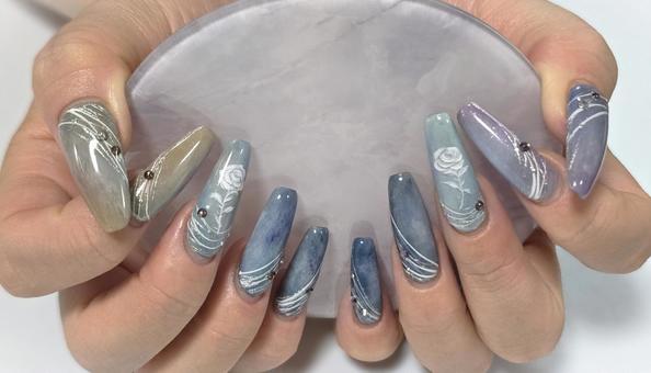 薔薇ネイル 薔薇ネイル ネイル,バラ,白薔薇の写真素材