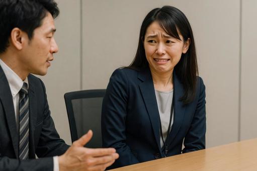 不快な言動に苦しむ女性 不快な言動に苦しむ女性の写真