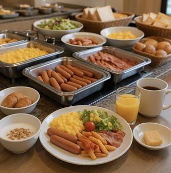 ホテルの朝食ビュッフェ ホテルの朝食ビュッフェの写真