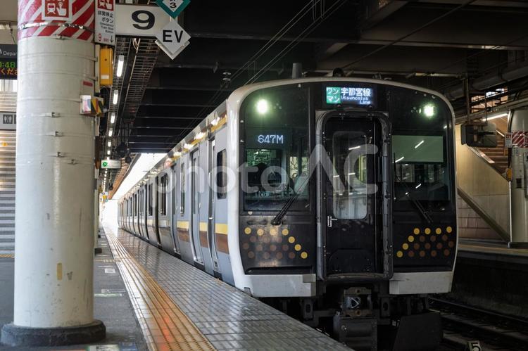 宇都宮駅に到着したE131系電車-2 電車,鉄道,駅の写真素材