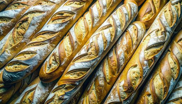 店頭で売られているフランスパン 店頭で売られているフランスパンの写真