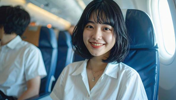 飛行機に乗っています 飛行機に乗っていますの写真