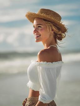 夏の太陽と海を楽しむポートレート 夏の太陽と海を楽しむポートレートの写真