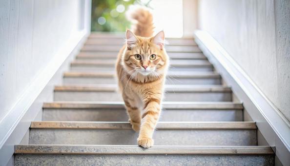 階段を下りる猫 階段を下りる猫の写真