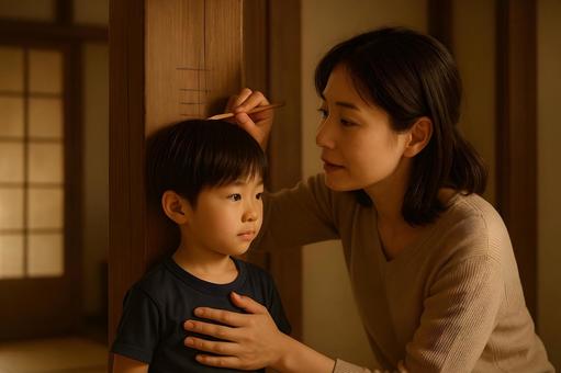 柱で身長測定の写真