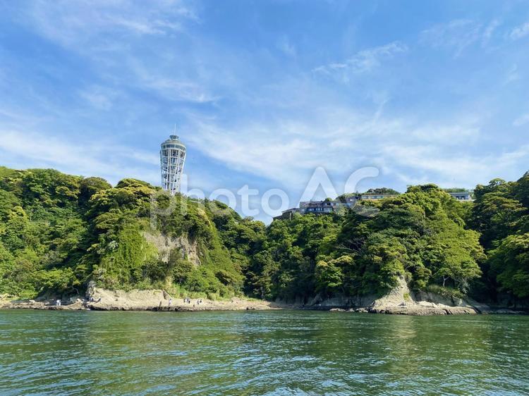 江ノ島　海の上から 江ノ島,海,自然の写真素材