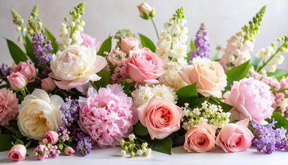 5月誕生花 ピンクのバラ、スズラン 5月誕生花 ピンクのバラ、スズランの写真