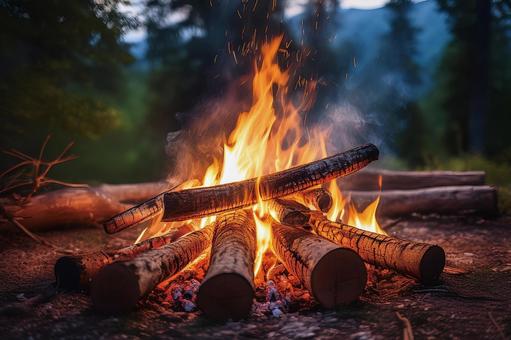 森林の中で焚き火 森林の中で焚き火の写真