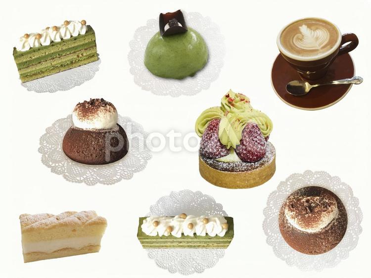 色々なケーキとカプチーノ　PSD切抜き ケーキ,フランス菓子,洋菓子の写真素材