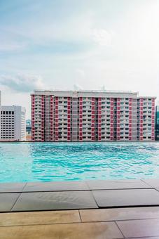 【シンガポール】プール付きホテル シンガポール,プール,屋上の写真素材