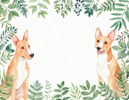 犬と植物のフレーム 犬と植物のフレームの写真