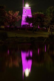 日和山六角灯台 灯台,ライトアップ,夜景の写真素材