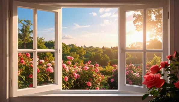 薔薇のある部屋からの風景 薔薇のある部屋からの風景の写真