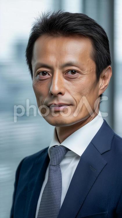 信頼感溢れる中年ビジネスマンの真剣な表情 ビジネスマン,男性,スーツの写真素材