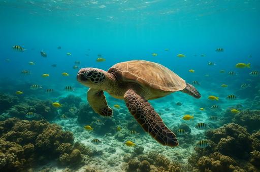 南国リゾートの海で泳ぐウミガメ 南国リゾートの海で泳ぐウミガメの写真