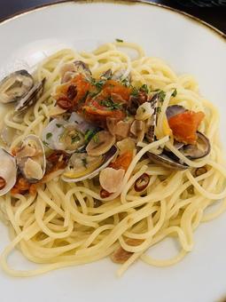 ボンゴレビアンコ パスタ,スパゲッティ,浅利の写真素材