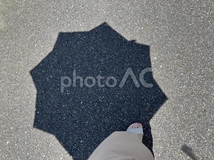真夏の散歩中、日傘の影 影,アスファルト,真夏の写真素材