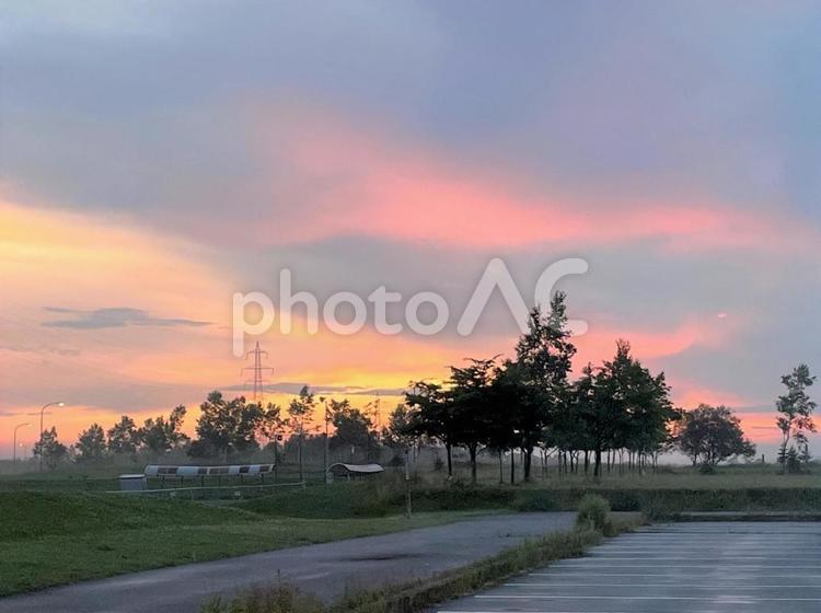 北海道の風景　14935 夕焼け,北海道の風景,北海道の写真素材
