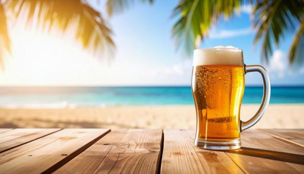 南国の海辺の背景 ビールジョッキ 南国の海辺の背景 ビールジョッキの写真