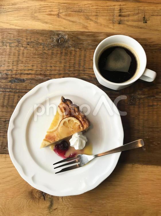 オレンジチーズタルトとコーヒー タルト,オレンジ,チーズケーキの写真素材
