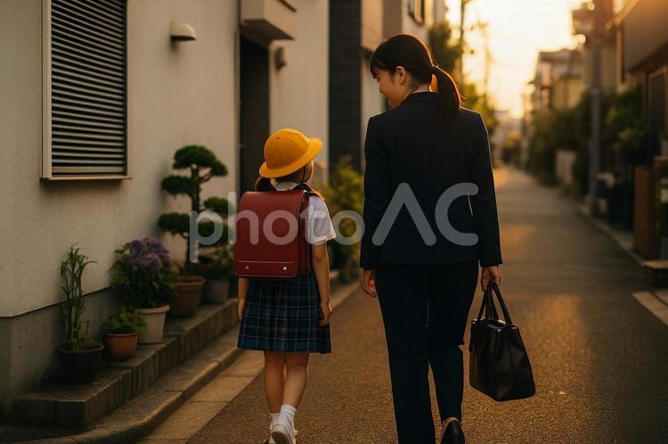 学童帰りの母親と娘 共働き,子育て,保育園の写真素材