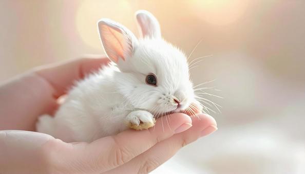 うさぎとの触れ合いの写真