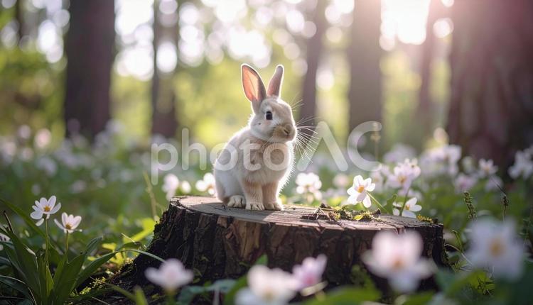 森の中のかわいいうさぎ うさぎ,動物,ペットの写真素材