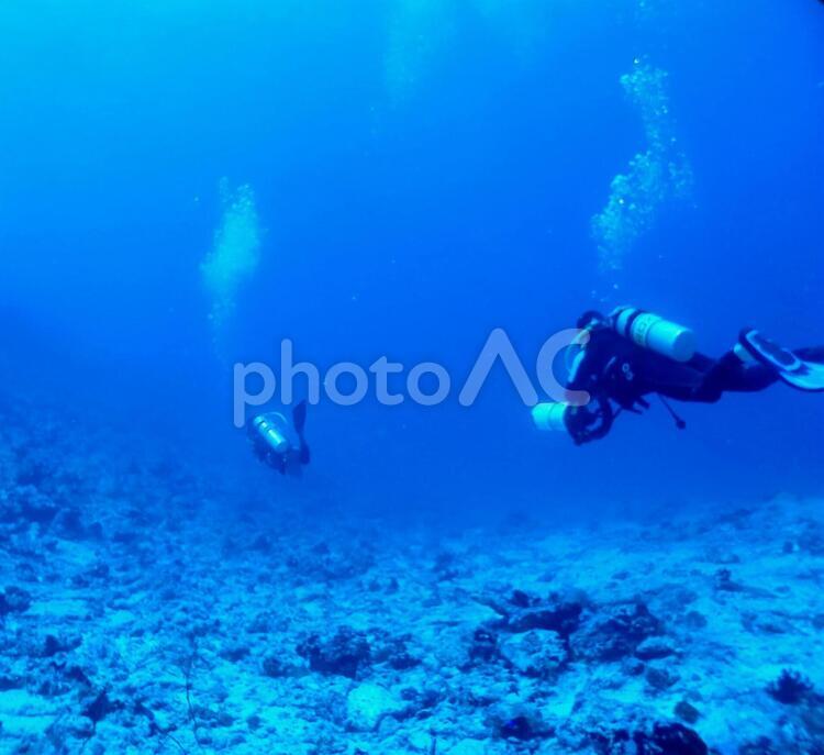 モルディブ　スクーターでダイビング 水中スクーター,ダイバー,ダイビングの写真素材
