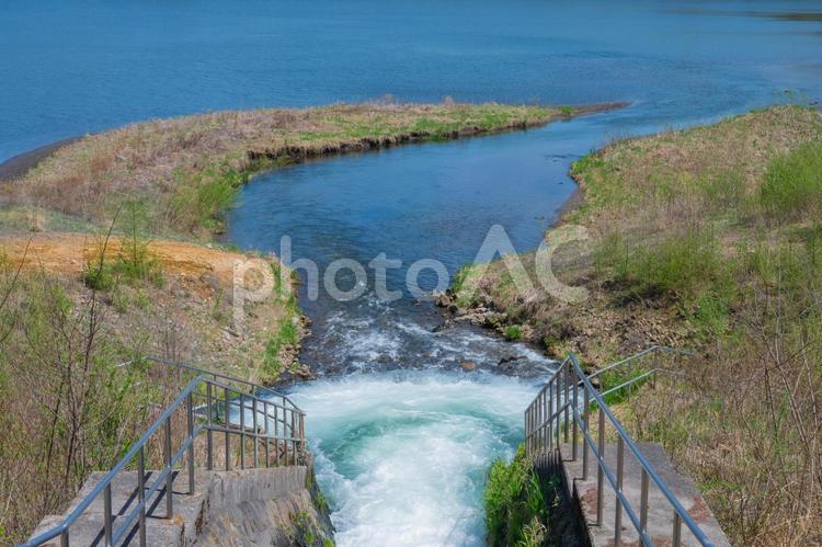 小さなダム ダム,水,流れの写真素材