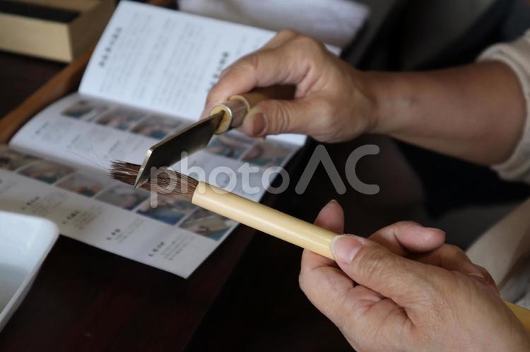 筆作り体験 筆,毛筆,文化の写真素材