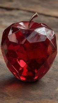 ルビーのような輝きのガラス製リンゴの写真