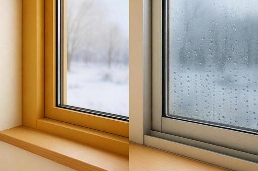 樹脂サッシのペアガラスとアルミサッシ窓の写真