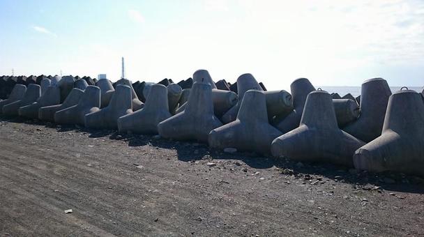 Tetrapods line the beach, JPG