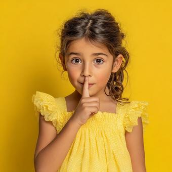驚きと好奇心を表す、幼い少女 驚きと好奇心を表す、幼い少女の写真