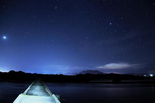 Hiigawa Submersible Bridge and the Starry Sky on a Summer Night, JPG Hiigawa Submersible Bridge and the Starry Sky on a Summer Night, JPG