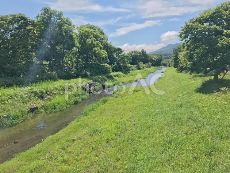 田舎　川のある景色 自然,田舎,癒しの写真素材