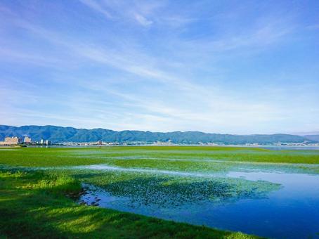 諏訪湖の風景 諏訪湖,諏訪市,湖の写真素材