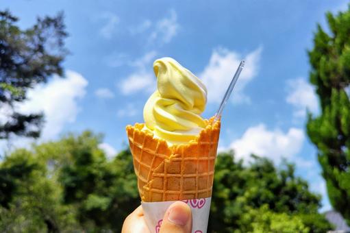 Blue sky and soft serve ice cream, JPG