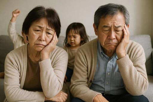 孫育てに疲れる祖父母 孫育てに疲れる祖父母の写真