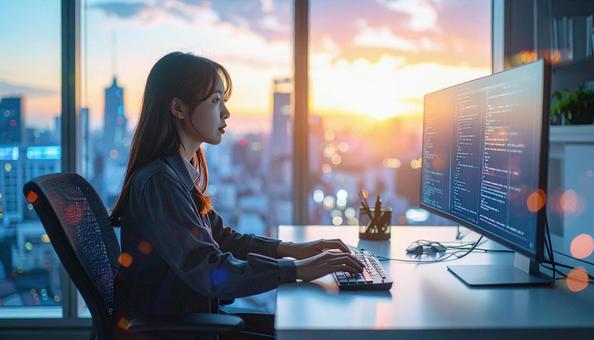 未来的なオフィスで作業するエンジニアの写真