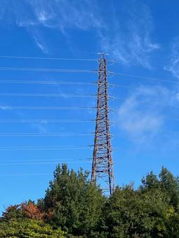 高圧電線の鉄柱 鉄柱,鉄塔,電線の写真素材